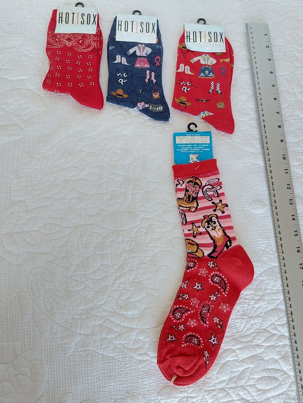 4 Sets Of Cowgirl/ BoyWestern Socks NOS Size Range 8 To 11 Rodeo Southwest Cute!